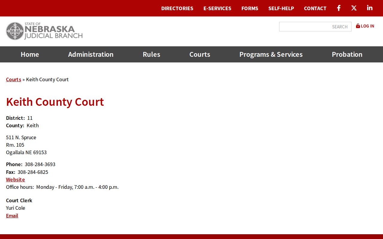 Keith County court case records on the Nebraska Judicial Branch county court listing