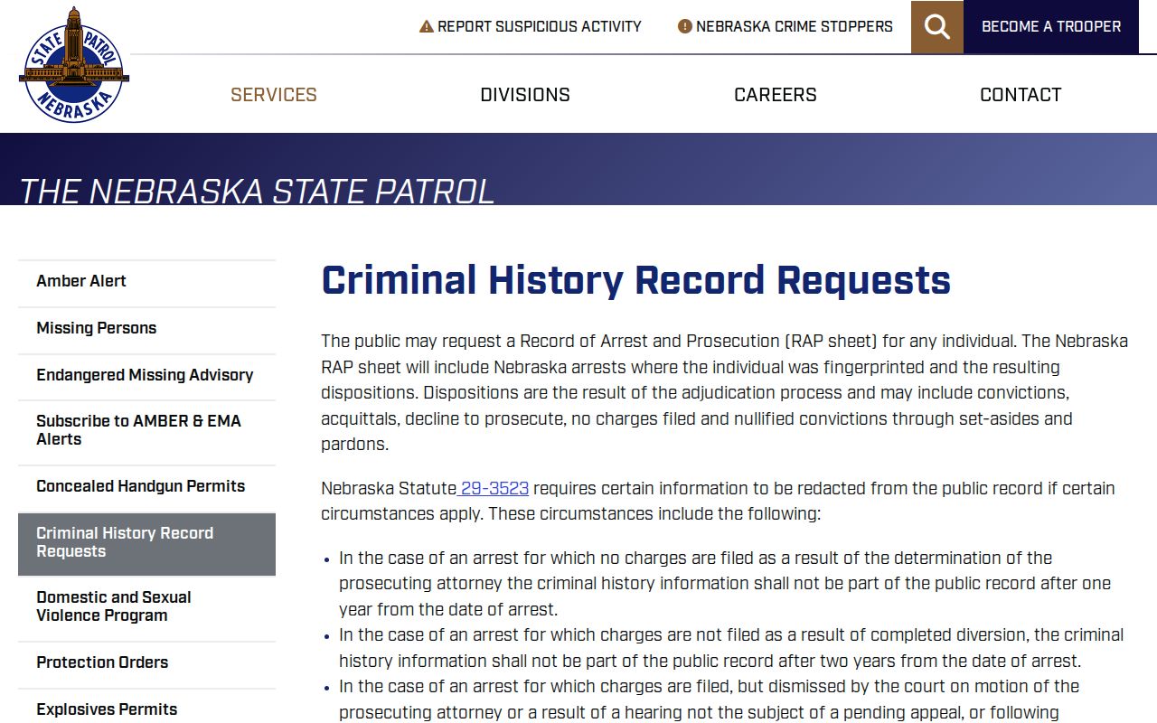 Keith County criminal history request options from Nebraska State Patrol