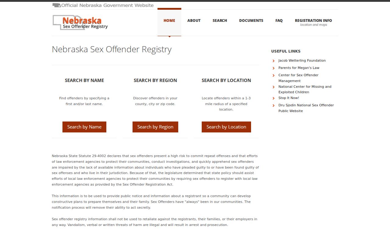 Keith County sex offender lookup on Nebraska registry home