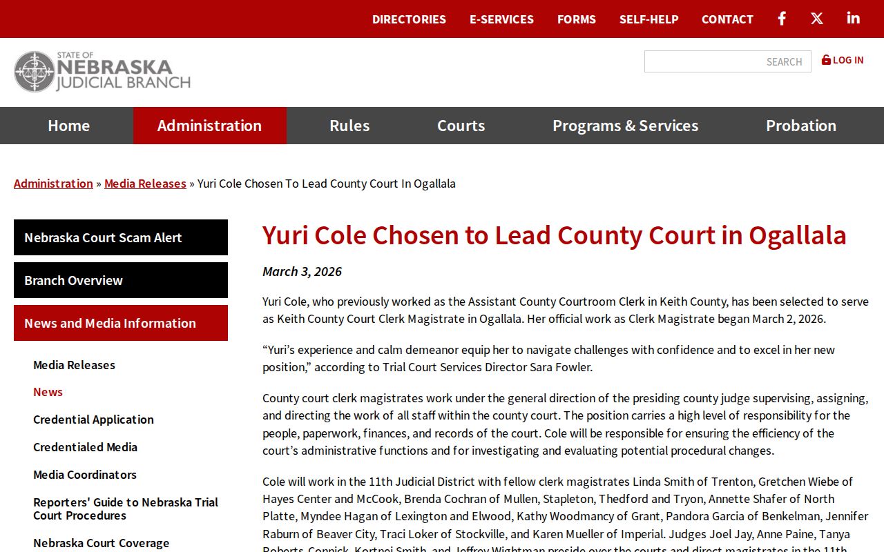 Ogallala criminal court records clerk leadership update